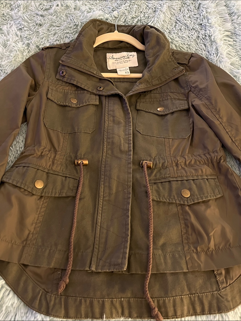 American Rag Olive Green Drawstring Utility Jacket EUC XS